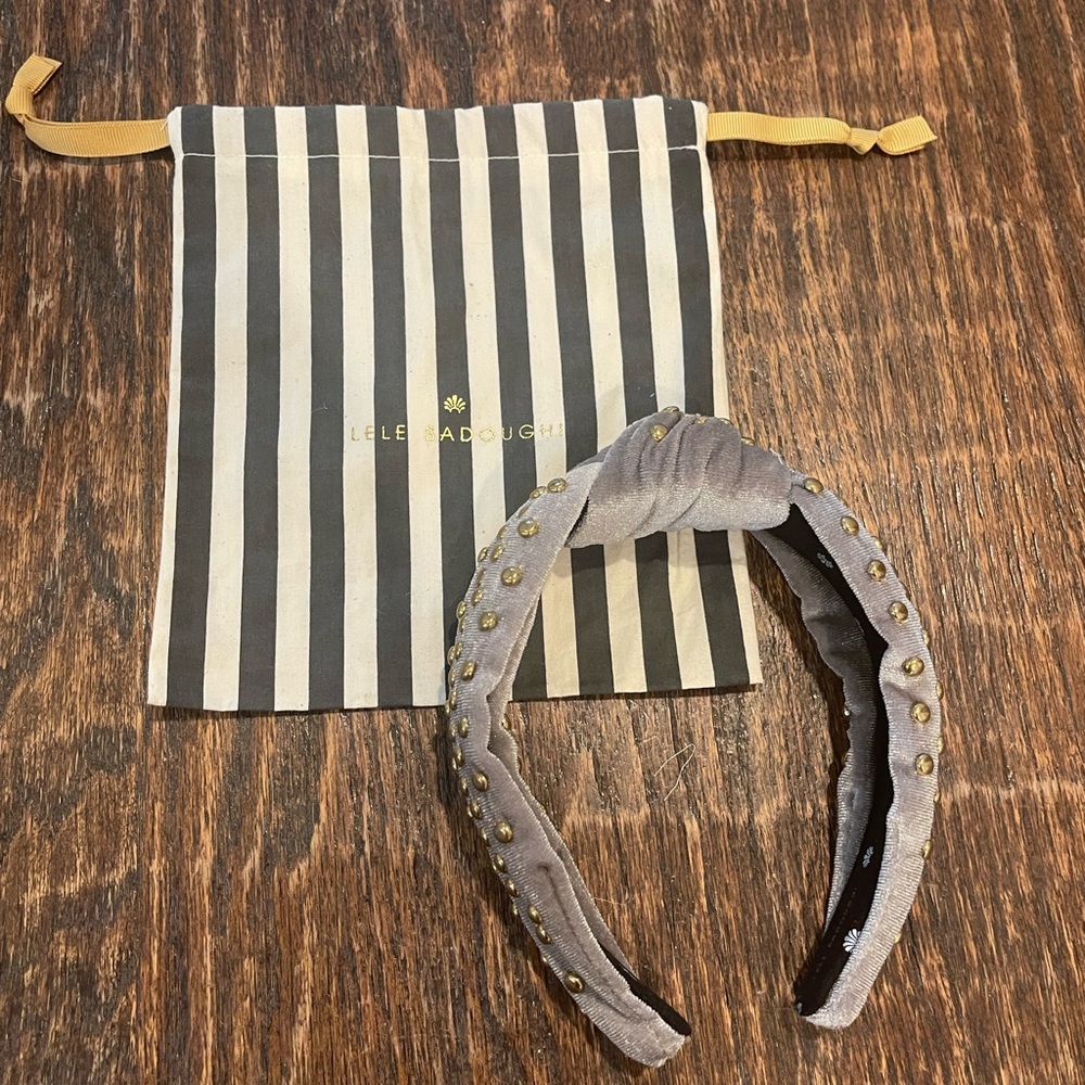 Lele Sadoughi grey headband with gold detail